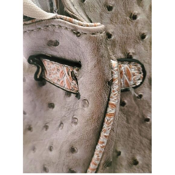 Silver Faux Ostrich Skin Pattern Leather Women’s Satchel Purse Handbag Used - Picture 10 of 16